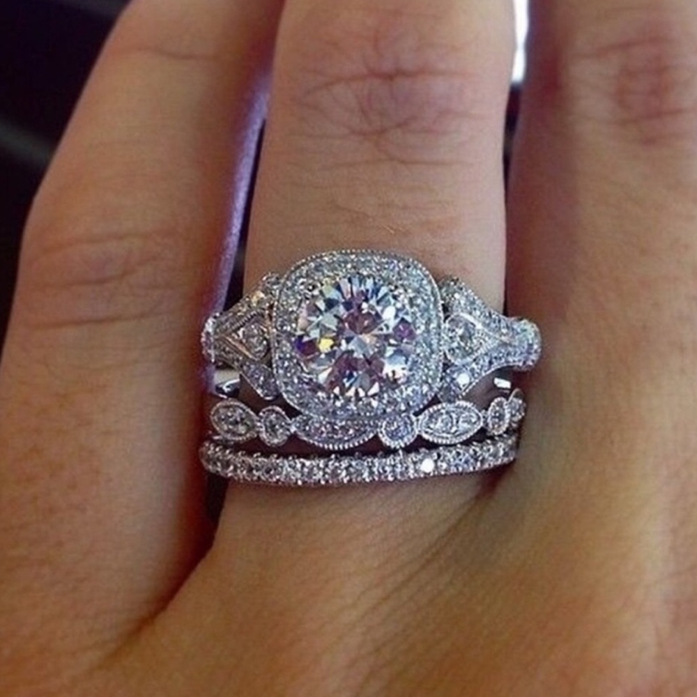 18K White Gold Filled White Sapphire Wedding Ring - Picture 2 of 7